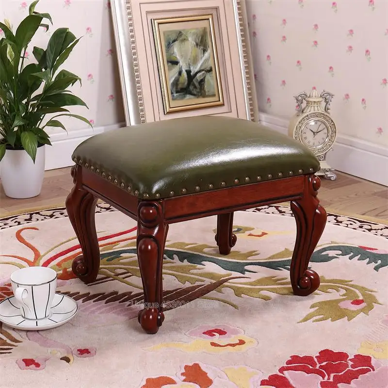 Европейский дом гостиная твердой древесины кожаный диван табурет изменить обувь стул для кофе стол табурет маленькая доска Deng - Цвет: Color 1