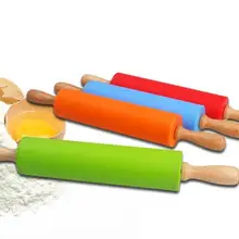 Антипригарная силиконовая Скалка красочная деревянная ручка Ferramentas инструменты для украшения торта помадка 30 см