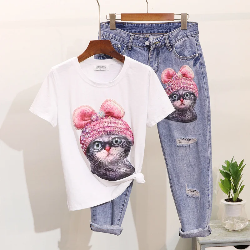 denim and flower bird shirt