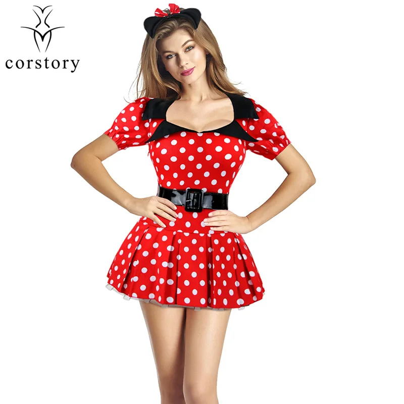 Sexy Naughty Miss Mouse Fancy Dress Red Polka Dot Belted Halloween Sexy Naughty Miss Mouse Fancy Dress Red Polka Dot Belted Halloween