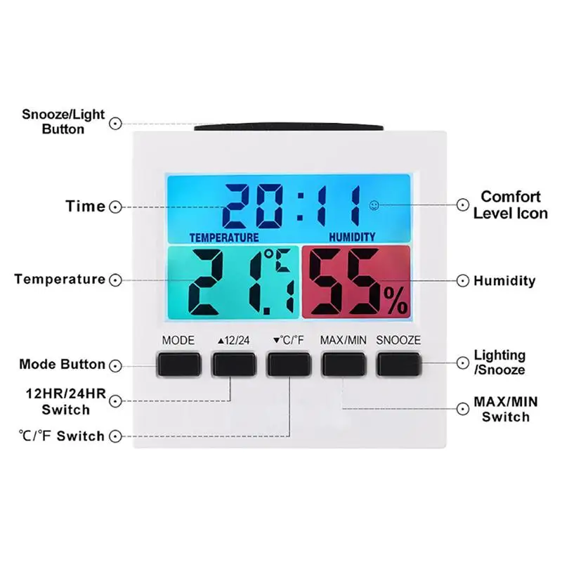 Digoo dg-c6 C6 igital домашние термометр гигрометр Влажность Мониторы датчик с Подсветка будильник/ЖК-дисплей Калибр метр