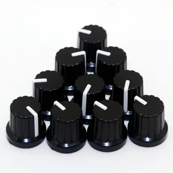 

Best Price 10 Pcs WH148 knob 6mm Shaft Hole Dia. Plastic Threaded Knurled Potentiometer Knobs Caps Free Shipping