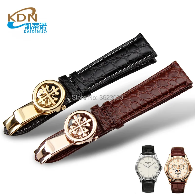 

Crocodile skin Genuine leather watch strap 20mm 22mm 23mm 24mm case for Patek Philippe watch folding buckle silver rose gold