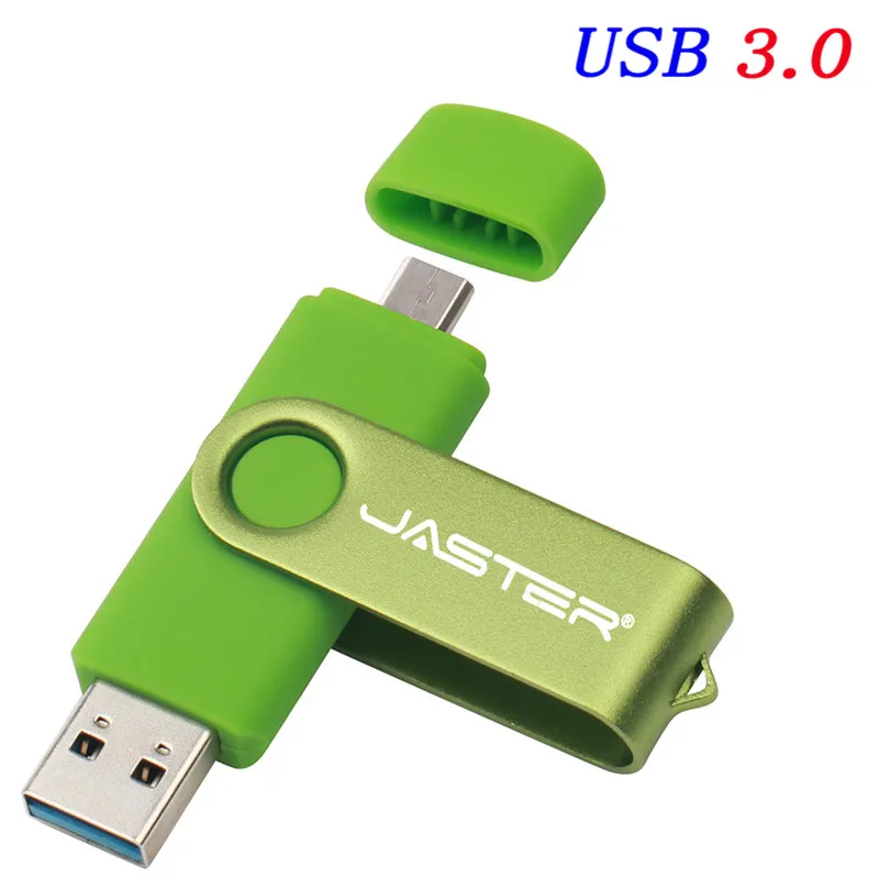 JASTER Высокоскоростной USB 3,0 OTG флеш-накопитель металлический USB флэш-накопитель 8 ГБ 16 ГБ 32 ГБ 64 Гб 128 ГБ Micro USB палка 3,0 флеш-накопитель - Цвет: Green