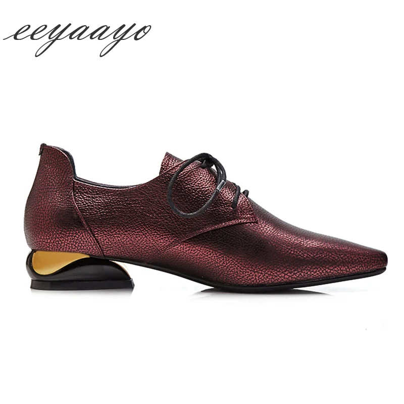 Vaca Color Otoño Brogue wine Retro Señoras Encaje Plantilla Nuevos Zapatos Genuino Piel Gun Punta Punp Suave Mujer Clásico Estrecha Red De Con Cuero Cerdo UBzqB1