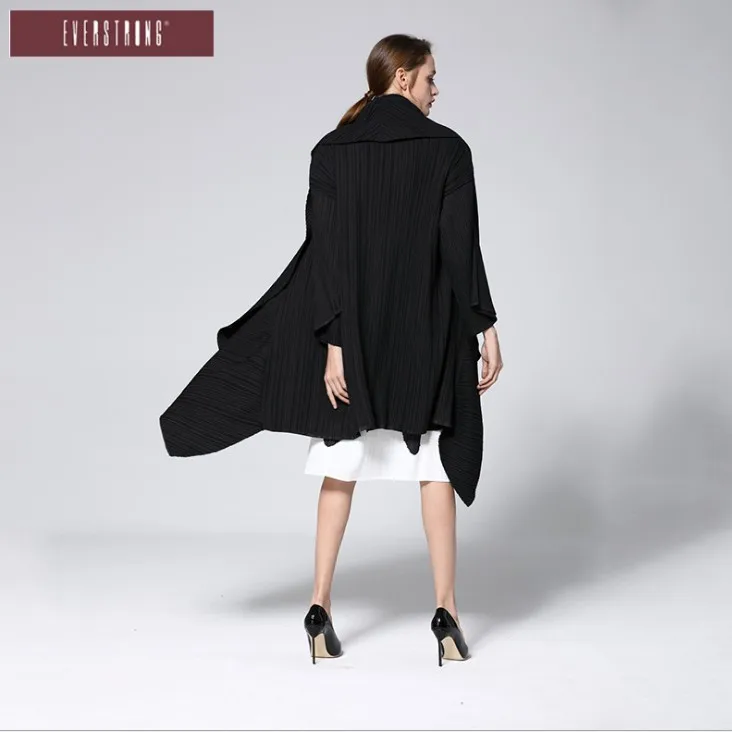 Miyake раза Открыть стежка однотонная одежда с длинным рукавом Тренч замшевая ветровка белый рис Асимметричная ветровка в наличии