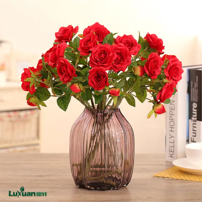 Luxuan 2 Heads Silk Rose Flowers Home Decorative Flowers 5 Colors Foam