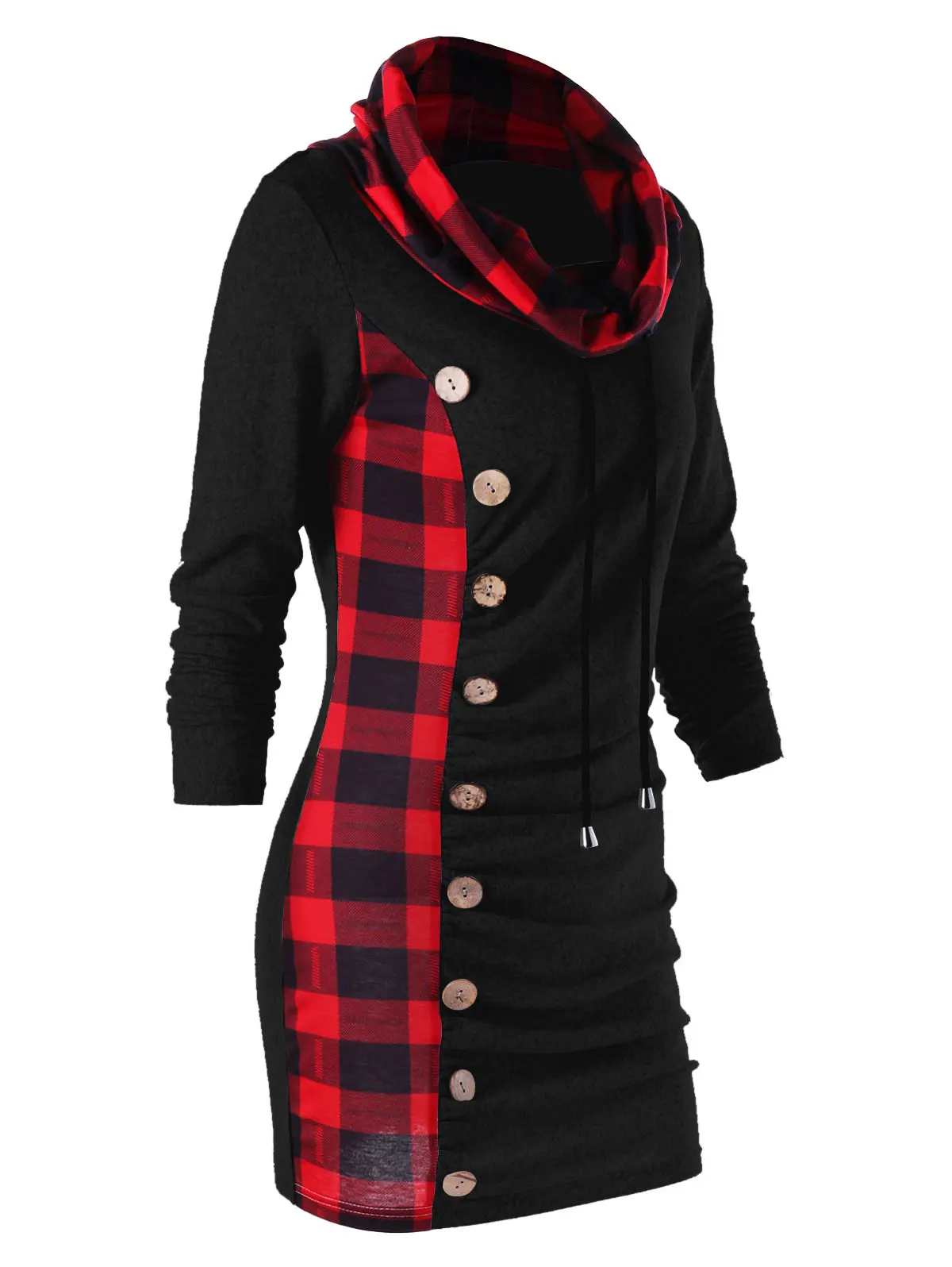 Wipalo Plus Size 2XL Cowl Neck Plaid Trim Drawstring Sweatshirt Dress Women Bodycon Dresses Fall Winter Vestidos De Festa|Платья| |