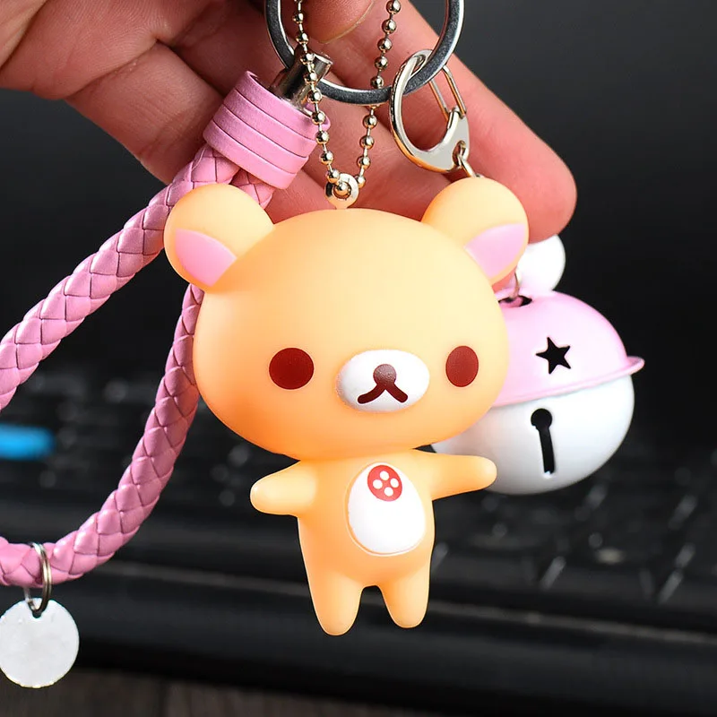 

2017 New Rilakkuma Keychain Cute Cartoon Bear Keychains Anime Car Key Chain Ring With Holder Bag Pendant