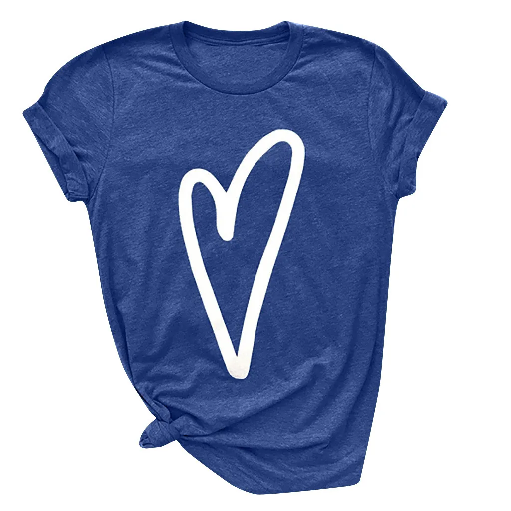 

Colors Fashion Women Heart Print Short SleeveT- Shirt Lady Summer Casual Tee Tops