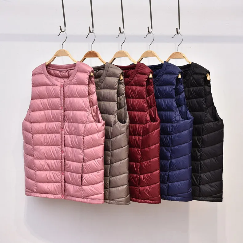 

New Women 90% White Duck Down Vest Women's Ultra Light Duck Down Vest Jacket Autumn Winter Round Collar Sleeveless Coat 2018