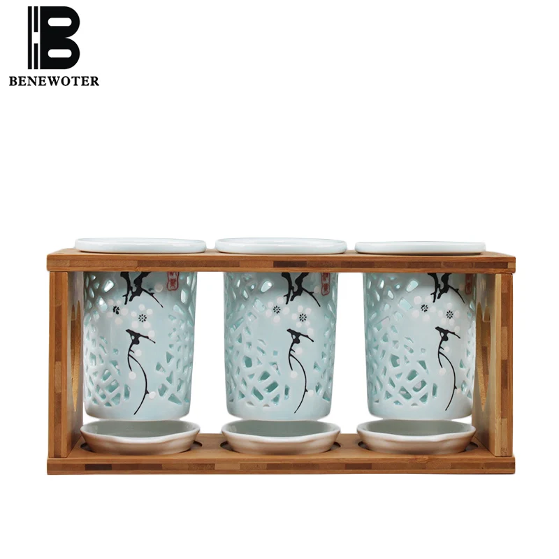 Japanese-style Hollow Ceramic Art Chopsticks Storage Holder Home Tableware Accessories Spoon Fork Knife Cylinder with Wood Shelf | Дом и сад