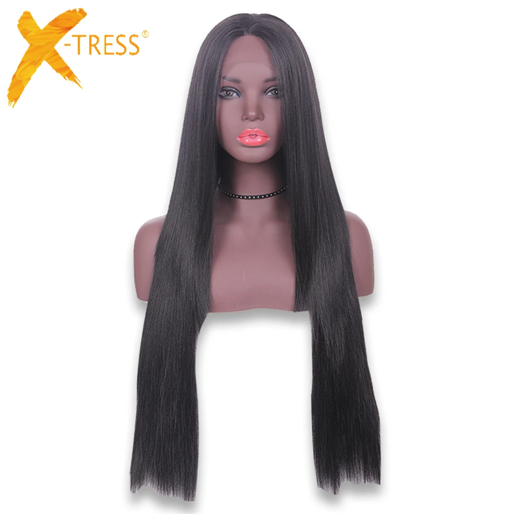 Омбре с темными корнями фиолетовый цветной синтетический парик парики с челкой высокотемпературное волокно X-TRESS парик с длинными прямыми волосами для черных женщин