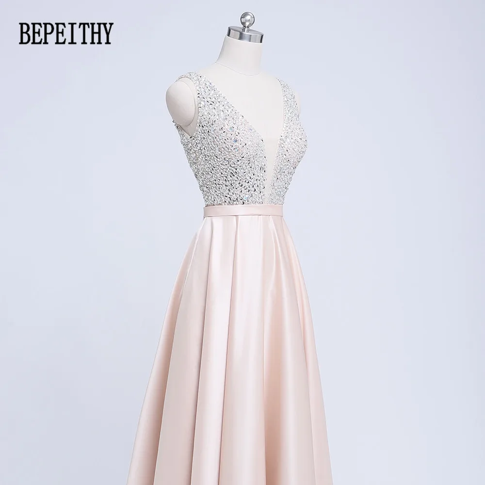 BEPEITHY дизайн vestido de festa вечернее платье с v-образным вырезом длинное сексуальное платье с открытой спиной и поясом с бисером лиф платья для выпускного вечера
