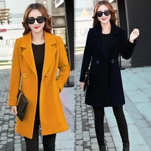 Желтая шерстяная кашемировая куртка, пальто размера плюс, большой размер d для женщин, длинное пальто, зимняя Осенняя верхняя одежда, теплая плотная красная одежда