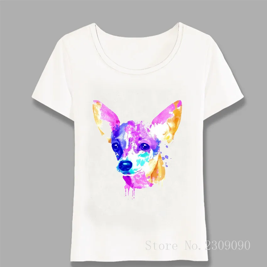 

Hipster Cool Chihuahua Watercolor Print T-Shirt Women T-Shirt Girl Casual Tops Fashion Tees Dog Design Short Sleeve Harajuku