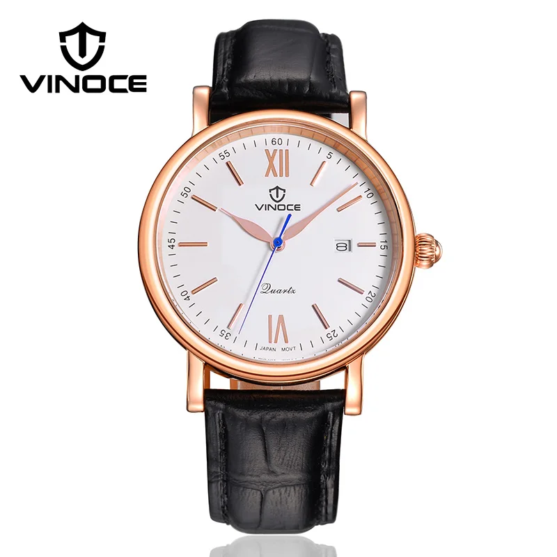 VINOCE Топ Бренд роскошные классические кварцевые часы для мужчин Relogio Masculino бизнес мужские наручные часы с календарем Montre Homme V8388G - Цвет: White gold