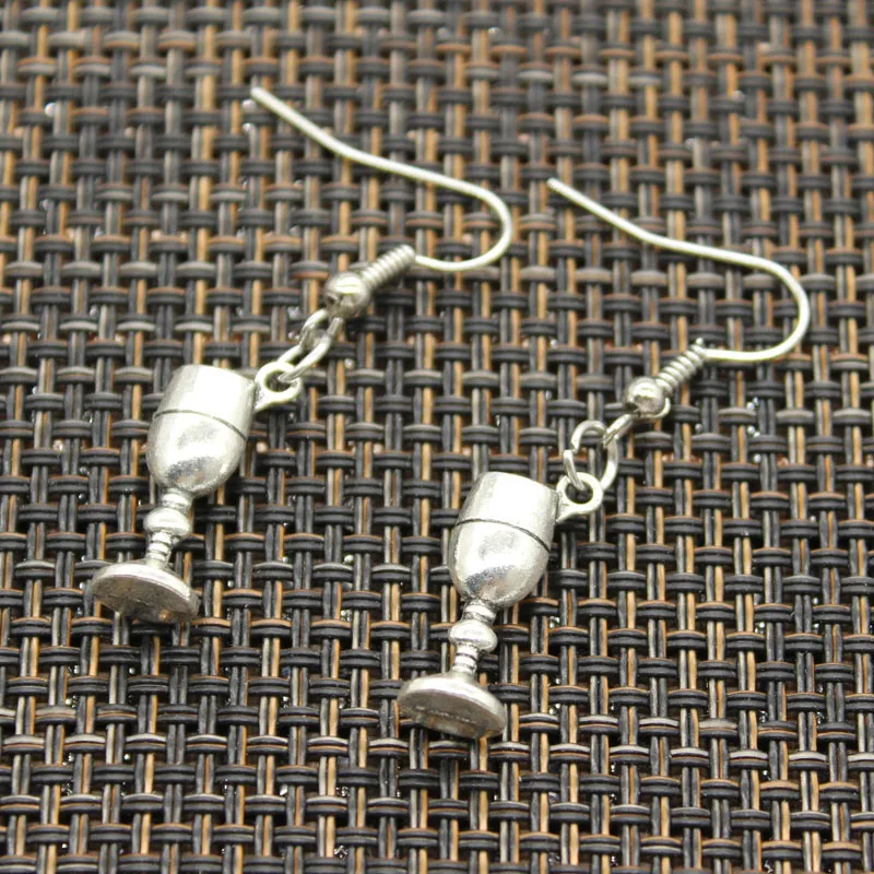 

Antique Silver Color wine barrel cask wine glass Charm Drop Earring, Dangle Earrings For Womens