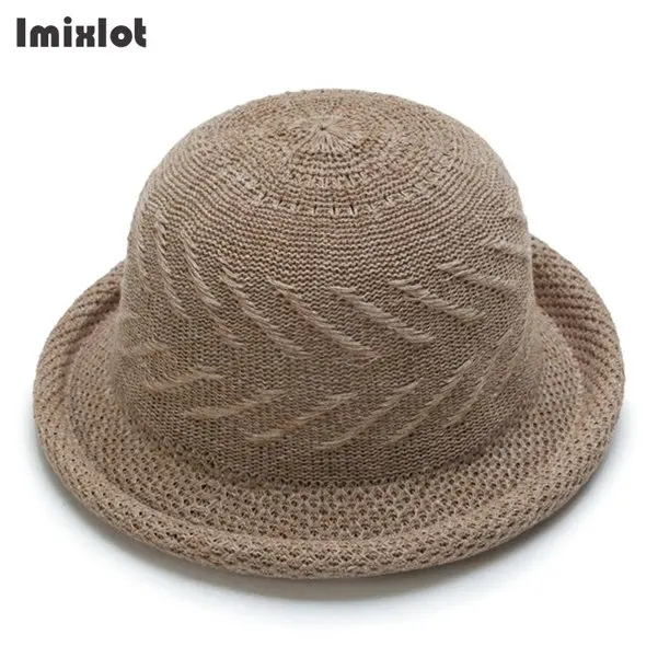 Imixlot модная весенне-летняя Шляпа Fedora винтажная однотонная Дамская трендовая трикотажная шляпа Боулер Дерби широкополые шляпы для женщин девочек - Цвет: H
