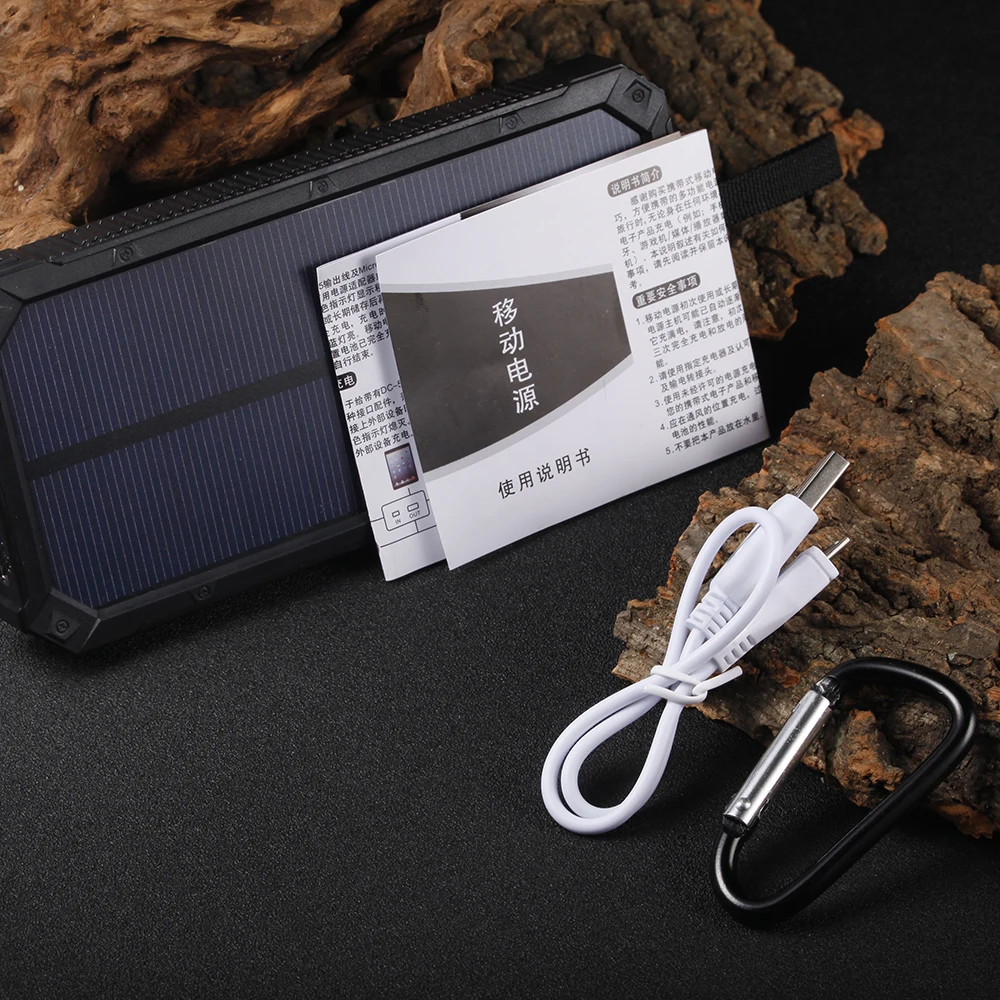 10000 мАч Солнечный внешний аккумулятор, внешний аккумулятор, портативное зарядное устройство для Xiaomi Mi, iphone, samsung, двойной USB внешний аккумулятор, светодиодный светильник