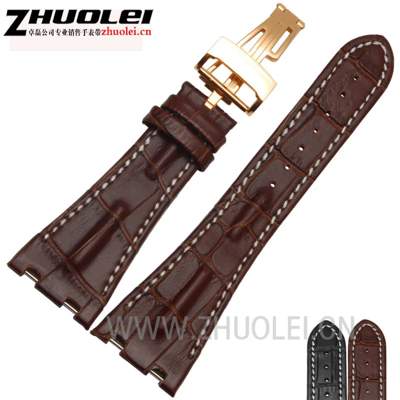 

high quantity watch band 28mm Fit AP black |brown|gary Genuine Cowhide Leather Strap Band + Folding Clasp For men AP watchband
