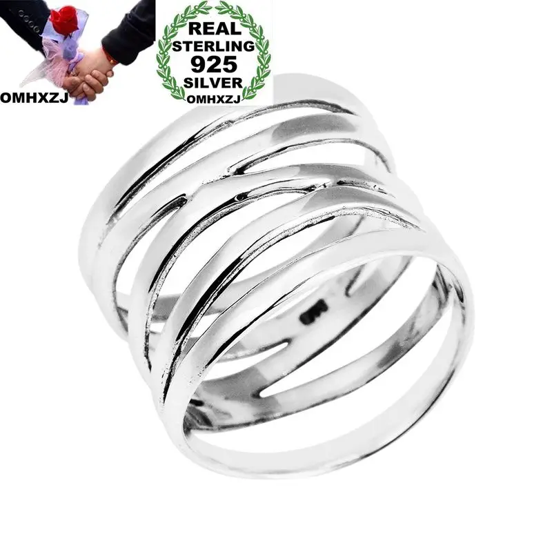 

OMHXZJ Wholesale European Fashion Woman Man Party Wedding Gift Silver Fiver Circles Hollow 925 Sterling Silver Ring RR206