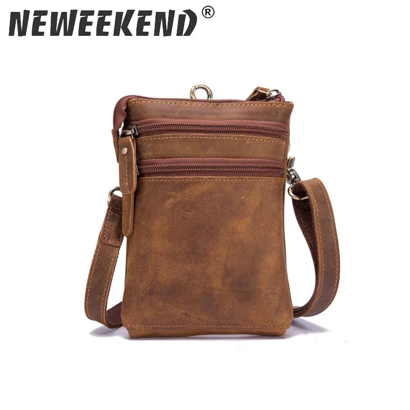 

Real Leather Men Multifunction Design Small Crossbody Messenger One Shoulder Bag Fashion Waist Belt Bag Cigarette Case 2037