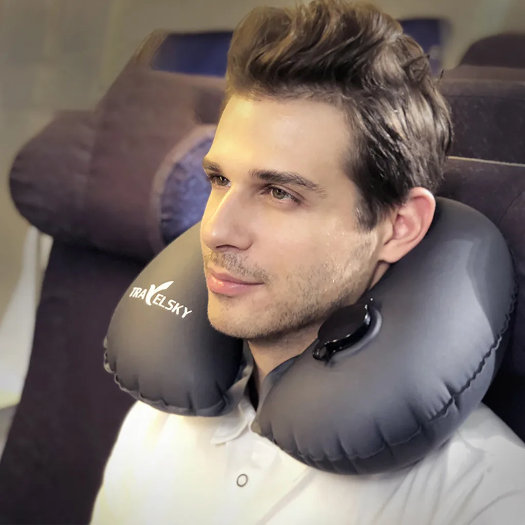 

Inflatable Soft Car Travel Head Neck Rest Air Cushion U Pillow Sleep Cushion Flowery Car Airplane Sleep Pillow Super Soft MAR18