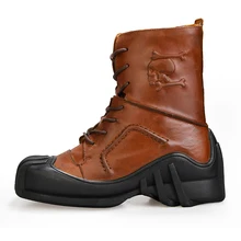 Мужские военные ботинки из натуральной кожи; Botas Masculina; Мужские ботинки в стиле панк с принтом черепа; 8#20/15F50