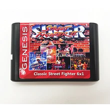 Sega MegaDrive Genesis Game Classis Street Fighter 6 in 1 Video Game Cartridge Console Card English Language with Saving Functio
