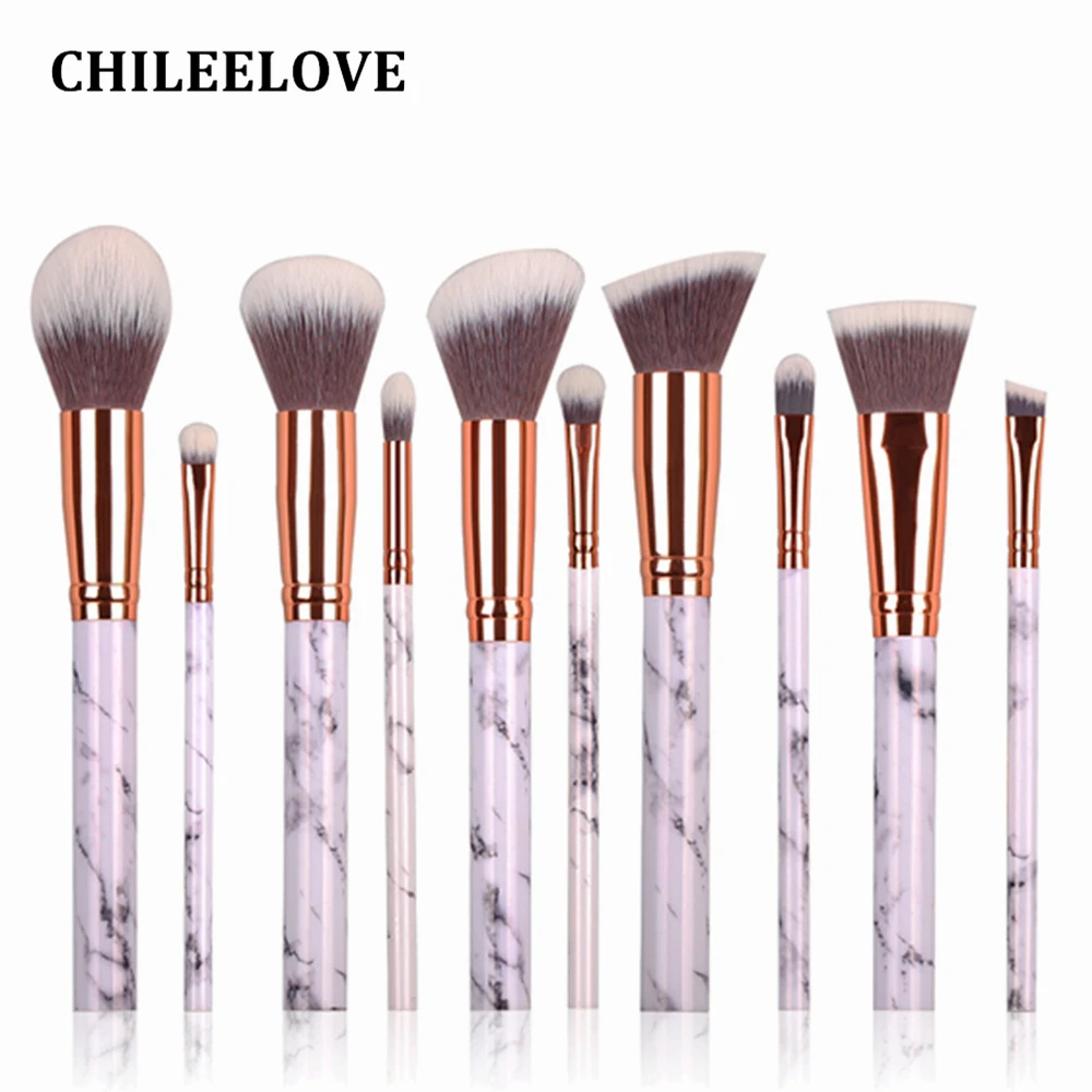 CHILEELOVE New Arrival 10 Pcs Marble Stripe Pro Makeup Brushes Kits