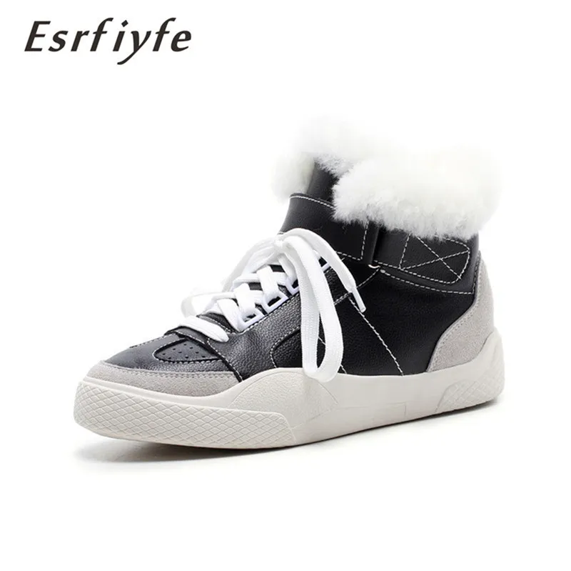 

ESRFIYFE 2018 New Winter Women Snow Boots Fashion Genuine Leather Round Toe Platform Women's Ankle Boots Warm Wool Female Shoes
