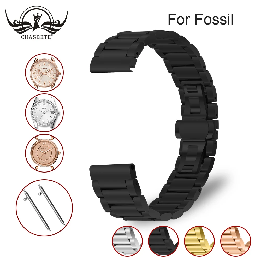 Stainless Steel Watch Band for Fossil 20mm 22mm Butterfly Buckle+Quick Release Wrist Strap Quick Silver | Наручные часы