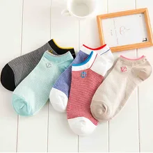 Новые летние женские носки с низким вырезом Темно-Синие Носки с рисунком якоря свежий стиль хлопковые носки-лодочки для женщин 1 партия = 5 пар удобные