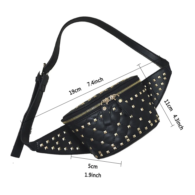 الأزياء المسامير الخصر حقيبة أزياء حزمة مراوح المرأة الخصر حزمة PU Crossbody حقيبة المرأة الملابس حزام أكياس الهاتف محفظة