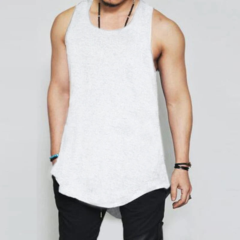 Fashion Side Zipper Men Tank Tops Muscle Bodybuilding Loose Longline