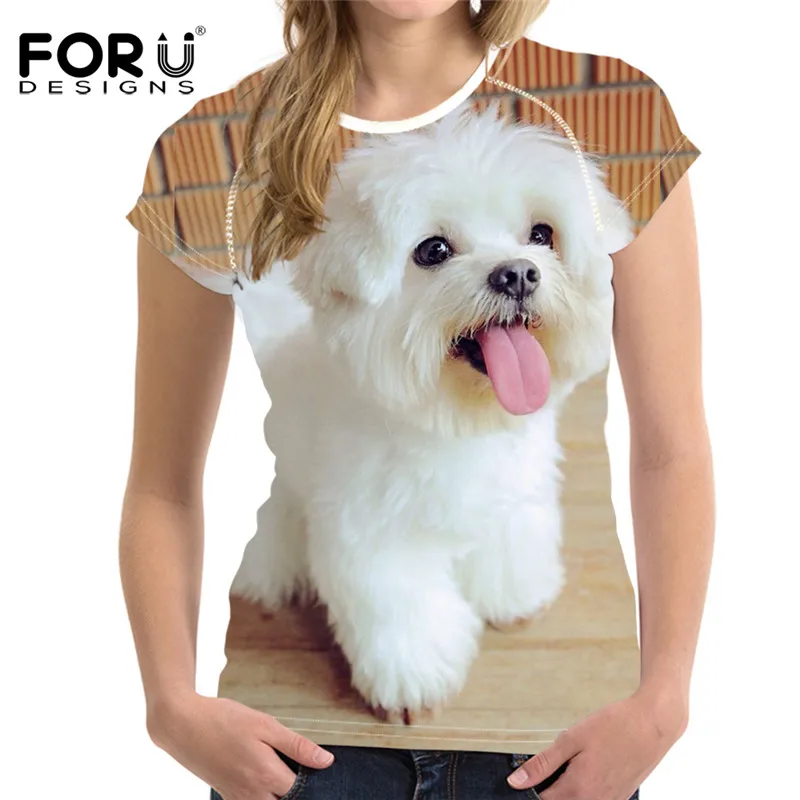 FORUDESIGNS Lovely 3D Maltese Dog Women Summer Short T Shirts Fashion Brand Fitness T-shirts Streatwear Harajuku Tees Clothes