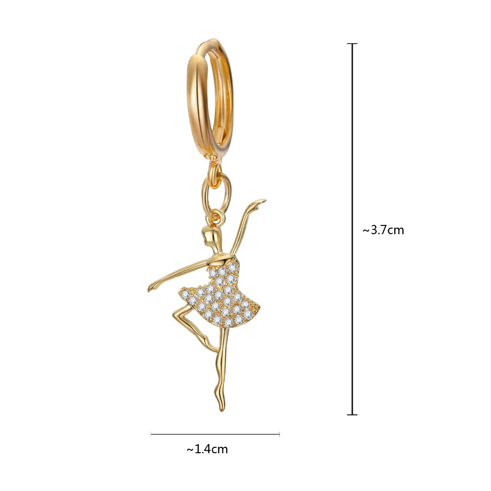 1pc Chic Hoops Earings Zirconia Ballet Girl Pendientes Small Hoop Earring For Women Gold Color Circle Earrings Brinco Jewelry
