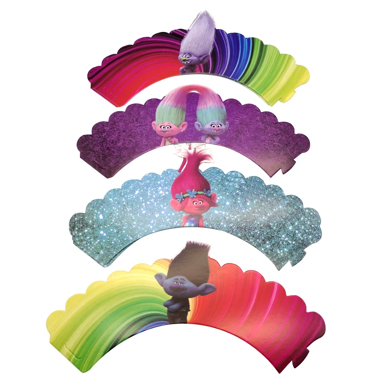 

Happy Birthday Party New Design Decorate Trolls Theme Cake Bake Cupcake Paperboard Wrappers Kids Boys Favors Supplies 12pcs/pack