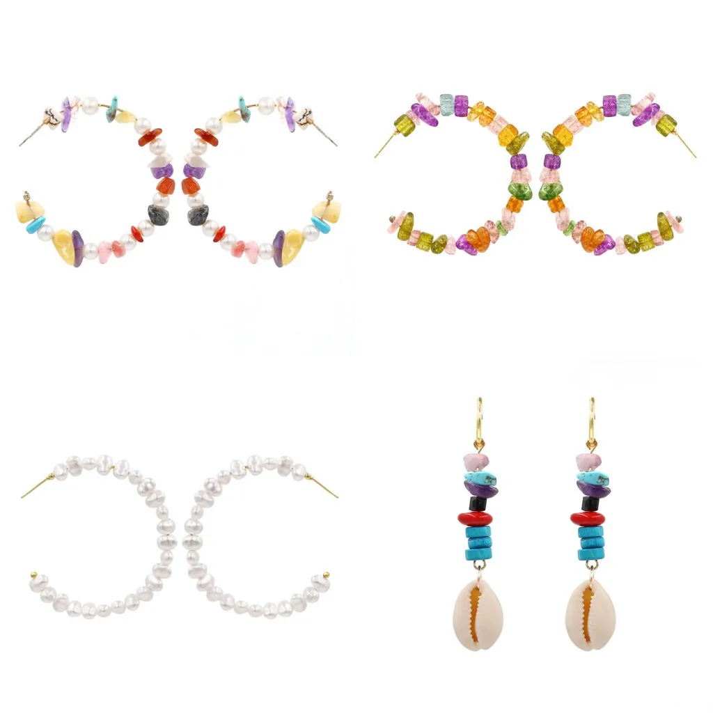 

Korean Fashion Multicolor Stone Hoop Earrings for Women Imitation Pearl Round Circle Earrings Jewelry Brincos Statement Earrings