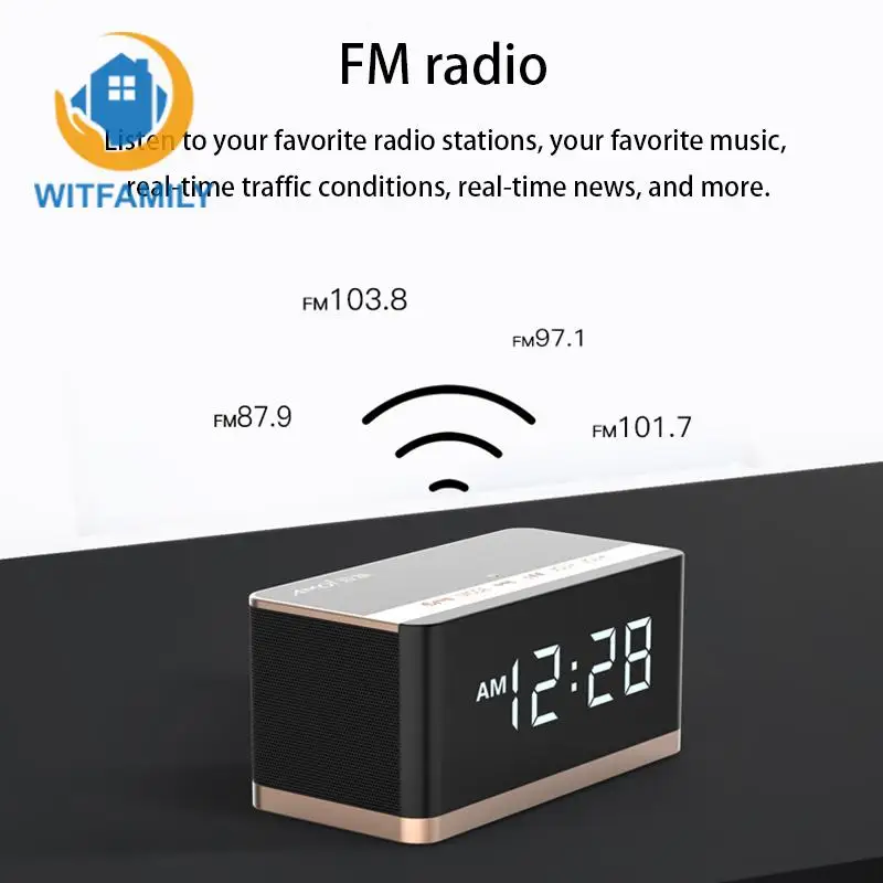 

FM Radio Multi-function Alarm Clocks Bluetooth Wireless Hands-free Calls Mini Dual Speakers Portable Subwoofer NFC Function