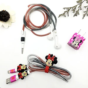 Милый мультяшный usb-кабель протектор для Наушников набор с кабелем Стикеры для намотки градиент цвета спиральный usb-шнур с зарядным устройством для iphone - Цвет: Minnie