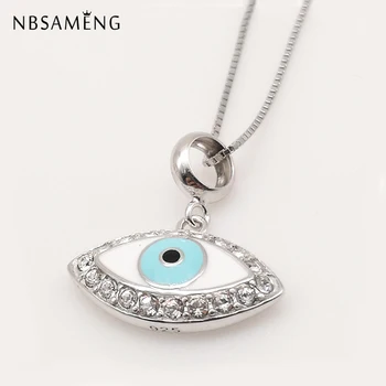 

New 100% 925 Sterling Silver Bead Charm Devil Blue Eye Pave CZ Pendant Enamel Charms Fit Pandora Bracelets DIY Women Jewelry