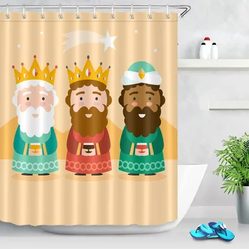 

3 Shepherds Shower Curtain with Gift And Star Bathroom Jesus Nativity Extra Long Waterproof Polyester Fabric For Bathtub Decor