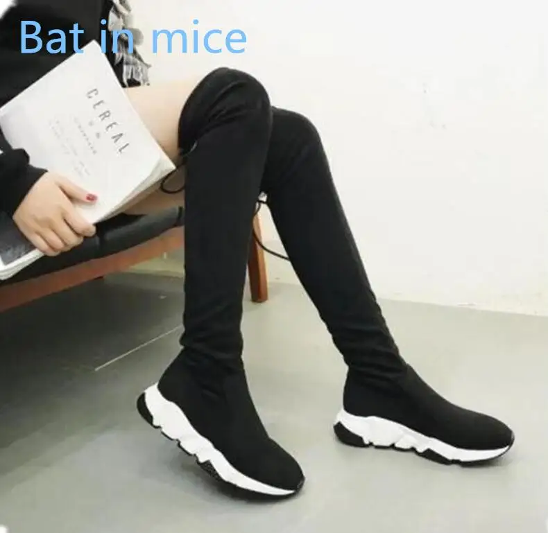 

Bat in mice 2017 Fashion Women Boots Winter over knee long boots suede leisure Flat boots autumn quality comfort women shoes