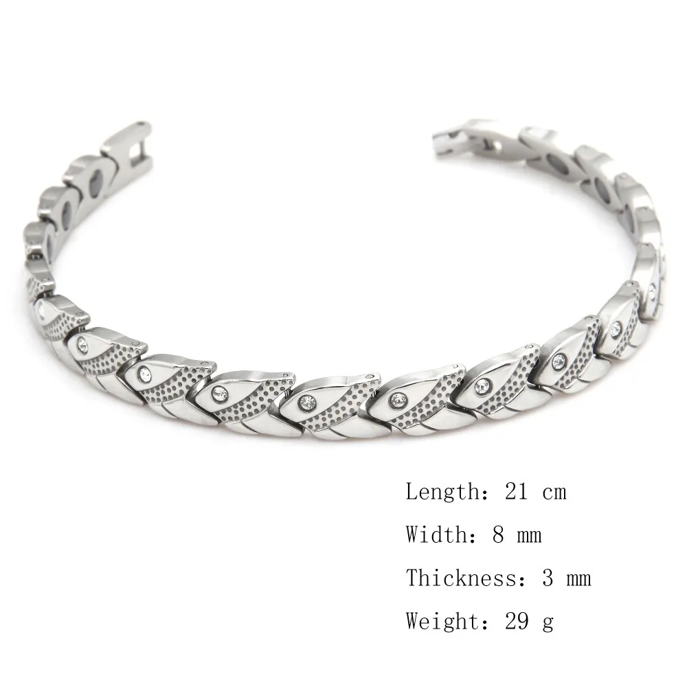 

Women's Cool Jewelry Stainless Steel Silvery Special Oval Shape Magnetic Therapy Beads Decorated Cuff Bracelet Length: 21 cm