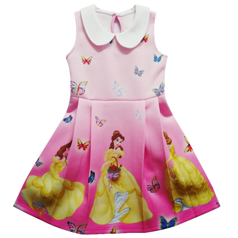

Children Girl Princess Dress Cartoon Beauty And The Beast Costume Girl Birthday Party Dress Princess Belle Lapel Pleated Dress