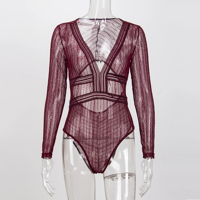 Buy See Through Lace Bodysuit Women 2017 Autumn Winter