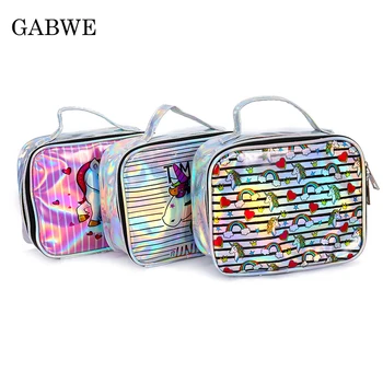 

GABWE Fashion Bag Laser Handbag Women Makeup Bag Unicorn Cute Cosmetic Cases Holographic Beauty Toiletry Bag For Travel Neceser