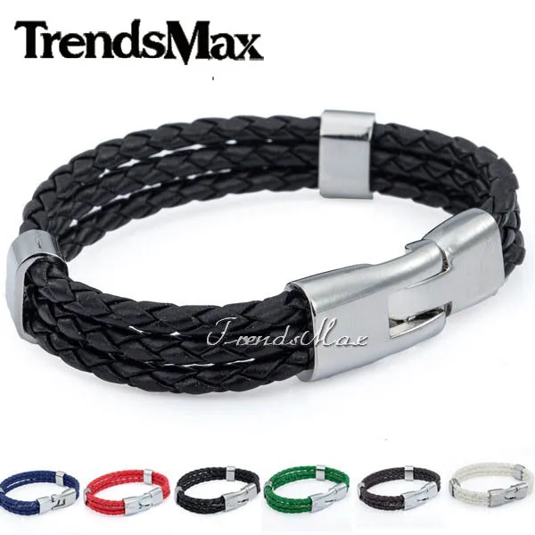 Trendsmax Wo мужской s мужской кожаный браслет ювелирные изделия 3 нити Веревка Цепь кожаные браслеты для мужчин Подарки 12 мм KLBM40